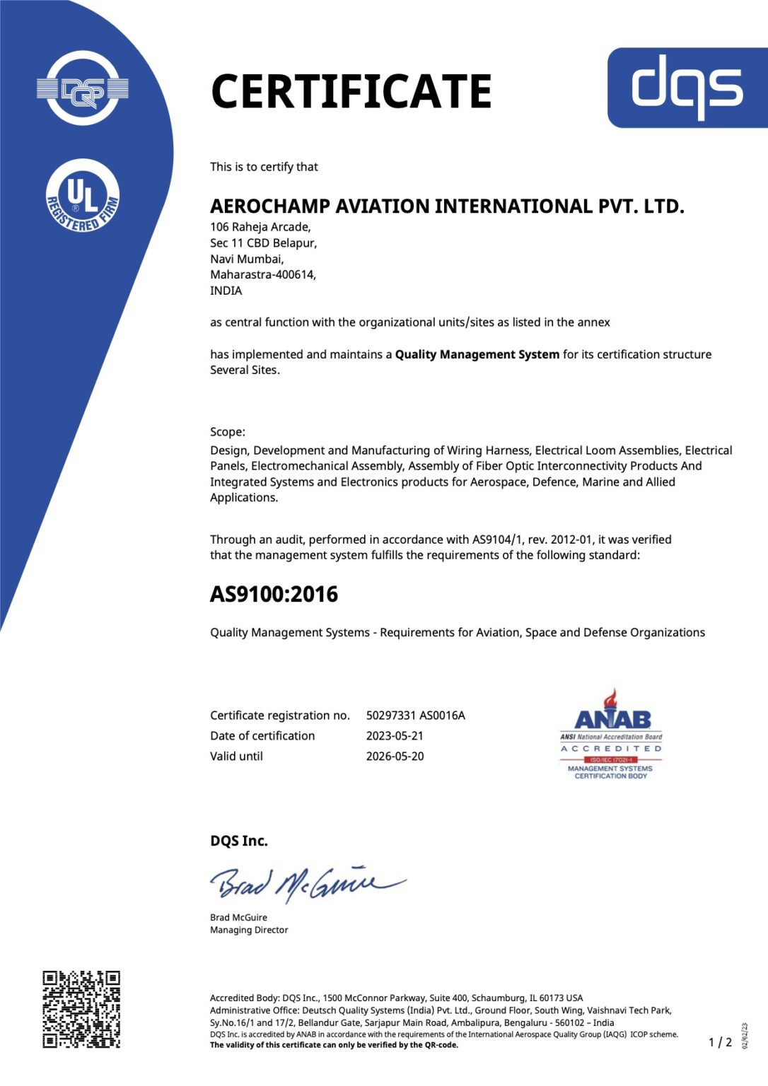 Certifications AeroChamp